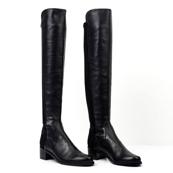 Stuart Weitzman Women Reserve Black Leather Back Stretch 5050 OTK Boots sz 5 - Picture 1 of 7